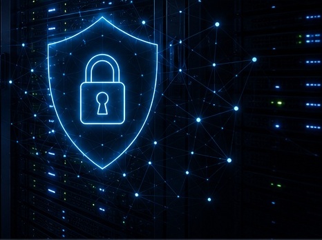 Cybersecurity shield and digital lock